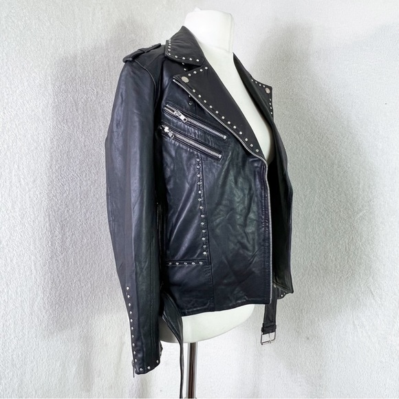 Religion Black Studded Soft Lamb Leather Biker Jacket UK Size 8 XS New - Picture 5 of 11